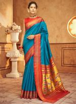 Paithani Silk Sky Blue Festival Wear Weaving Saree